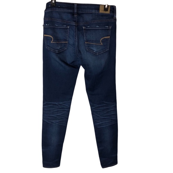 American Eagle AEO Sz 4 Long Jegging Jeans Mid-Rise Dark Wash Super Stretch - Picture 4 of 6